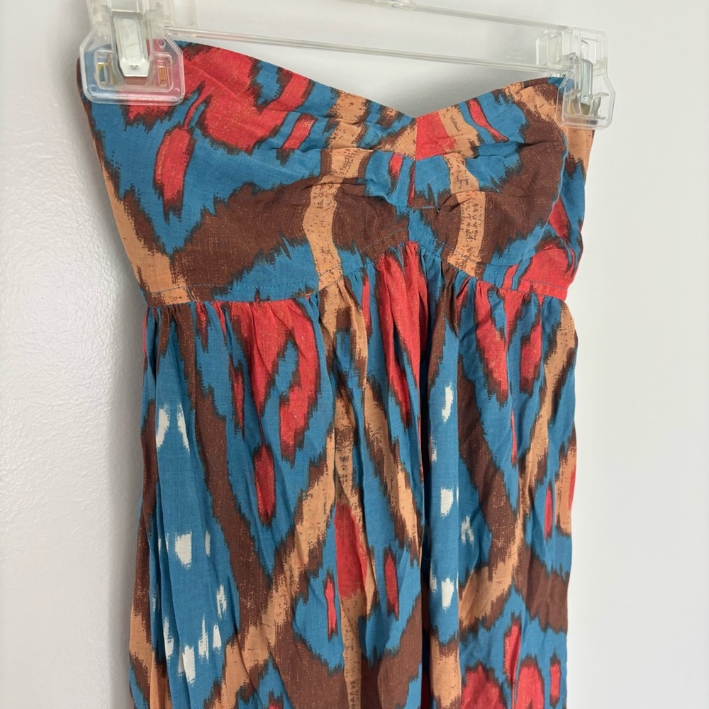 Free People Mojave Maxi Boho Strapless‎ Dress Tie Back Blue Combo Size XS - Picture 9 of 10